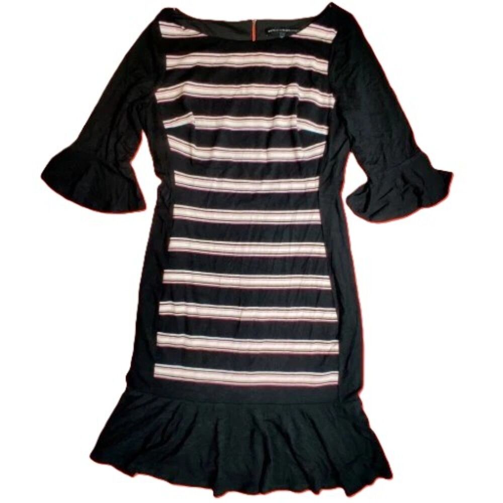 White House Black Market Black Striped Sheath Dress Zip Back Size 10